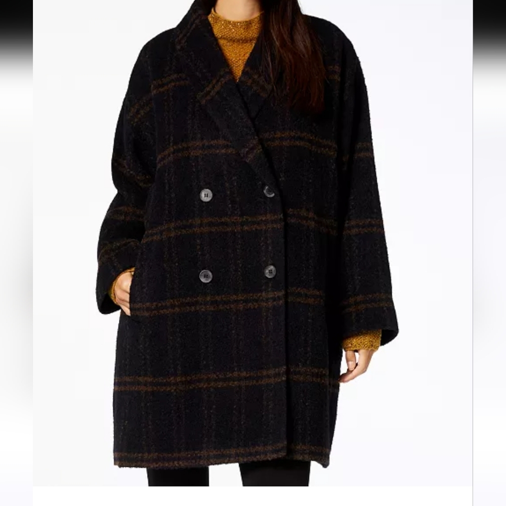 💚 Eileen Fisher Plaid Alpaca Blend Coat, Size XL